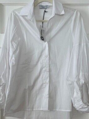 Harshman White Button up w/beautiful balloon Tie sleeves Size S NWT
